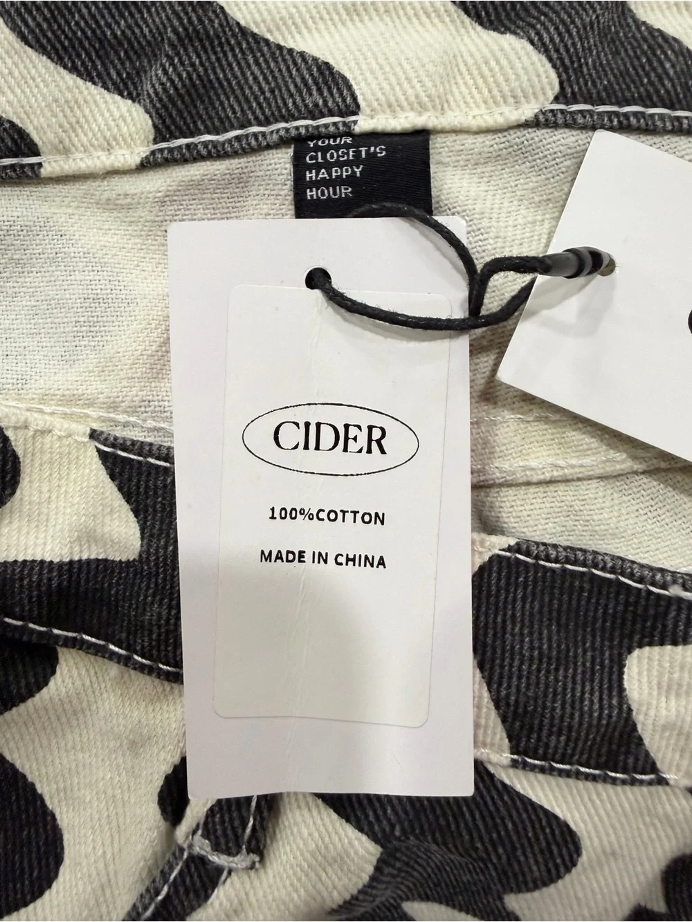 NWT Cider Black Cream Wave Matching Set Crop Top Wide Leg Pants Size Large - Picture 8 of 12